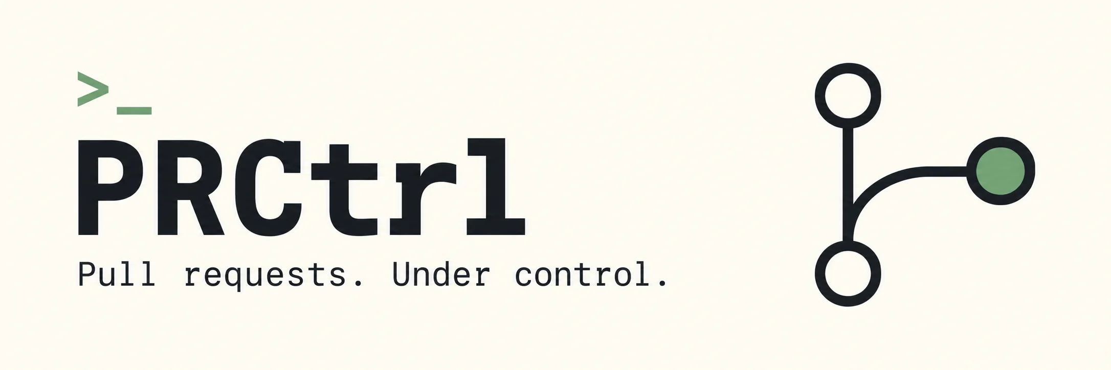 PRCtrl banner with a terminal prompt and a green pull request symbol