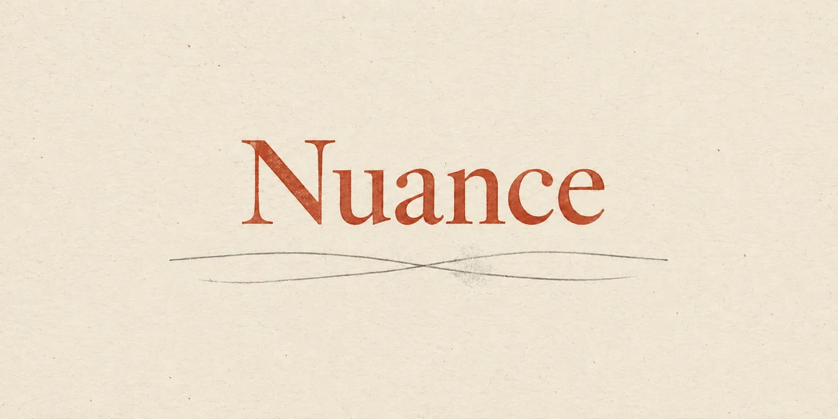 Nuance in terracotta ink on cream paper, with two crossing pencil lines